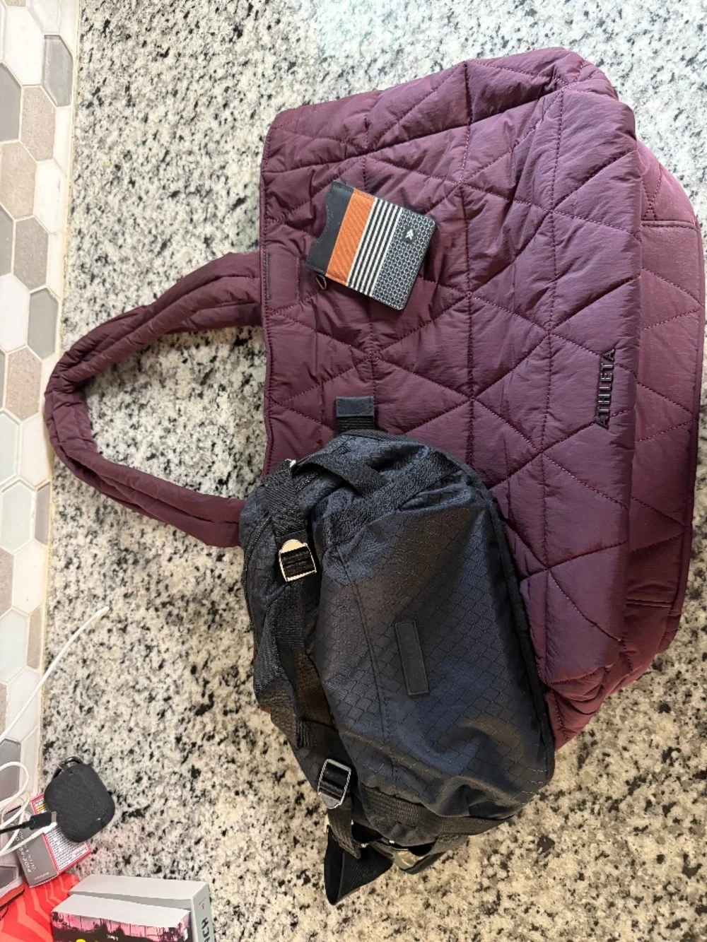 Athleta Quilted lap top Tote Bag , thread wallet , Athleta excursion belt bag